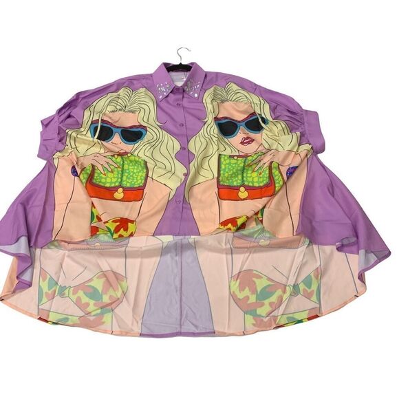 Pop Art Oversized Asymmetrical Blouse - Picture 2 of 6